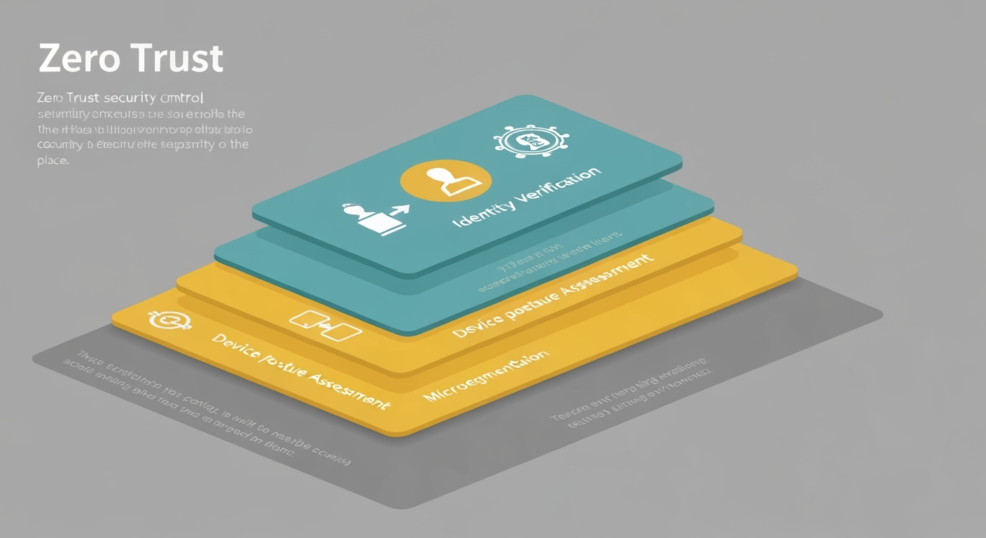 Zero Trust model diagram with security layers.